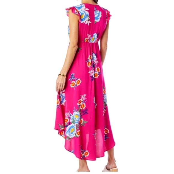 NWT Jessica Simpson Gabbie Hi-Low Midi Dress PINK FLORAL V Neck Women Large - Picture 3 of 11